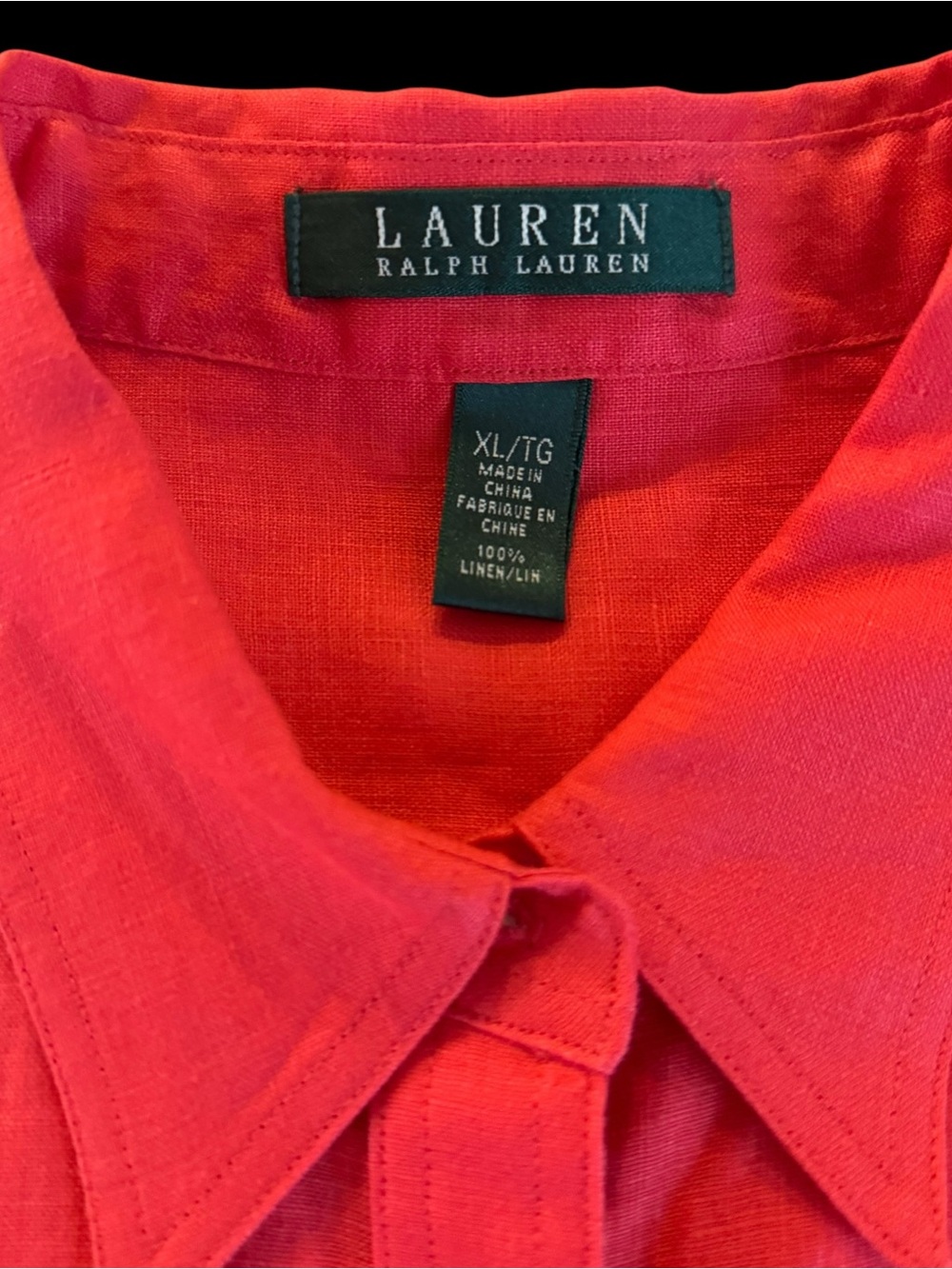 Lauren Ralph Button Up Shirt Womens XL Coral 100% Linen Roll Tab Coastal Beach - Picture 2 of 6